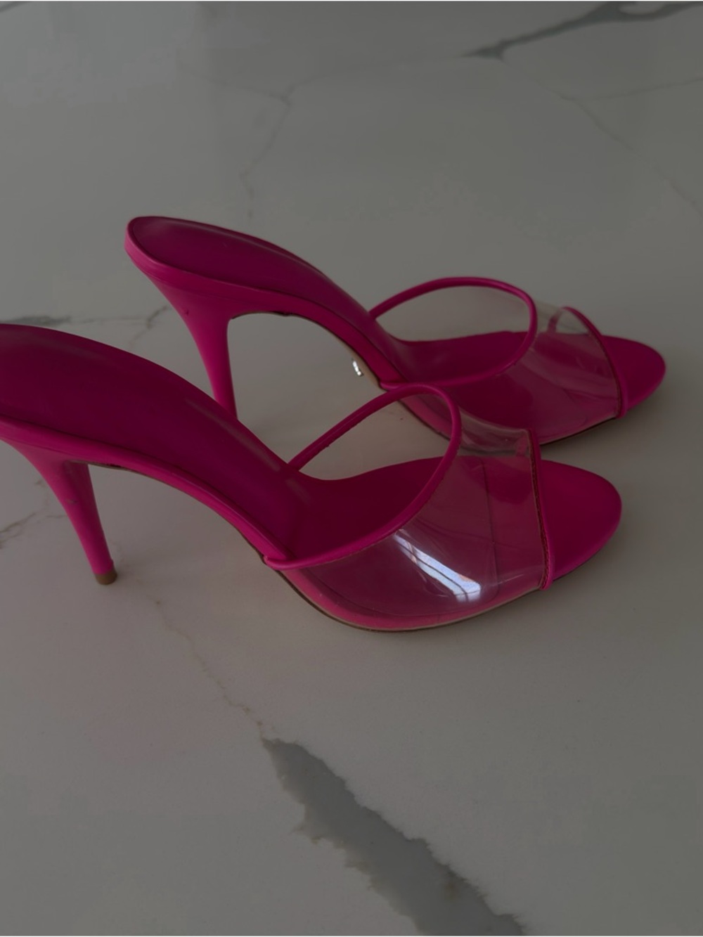Tony Bianco Hot Pink Clear Strap Slide Heels